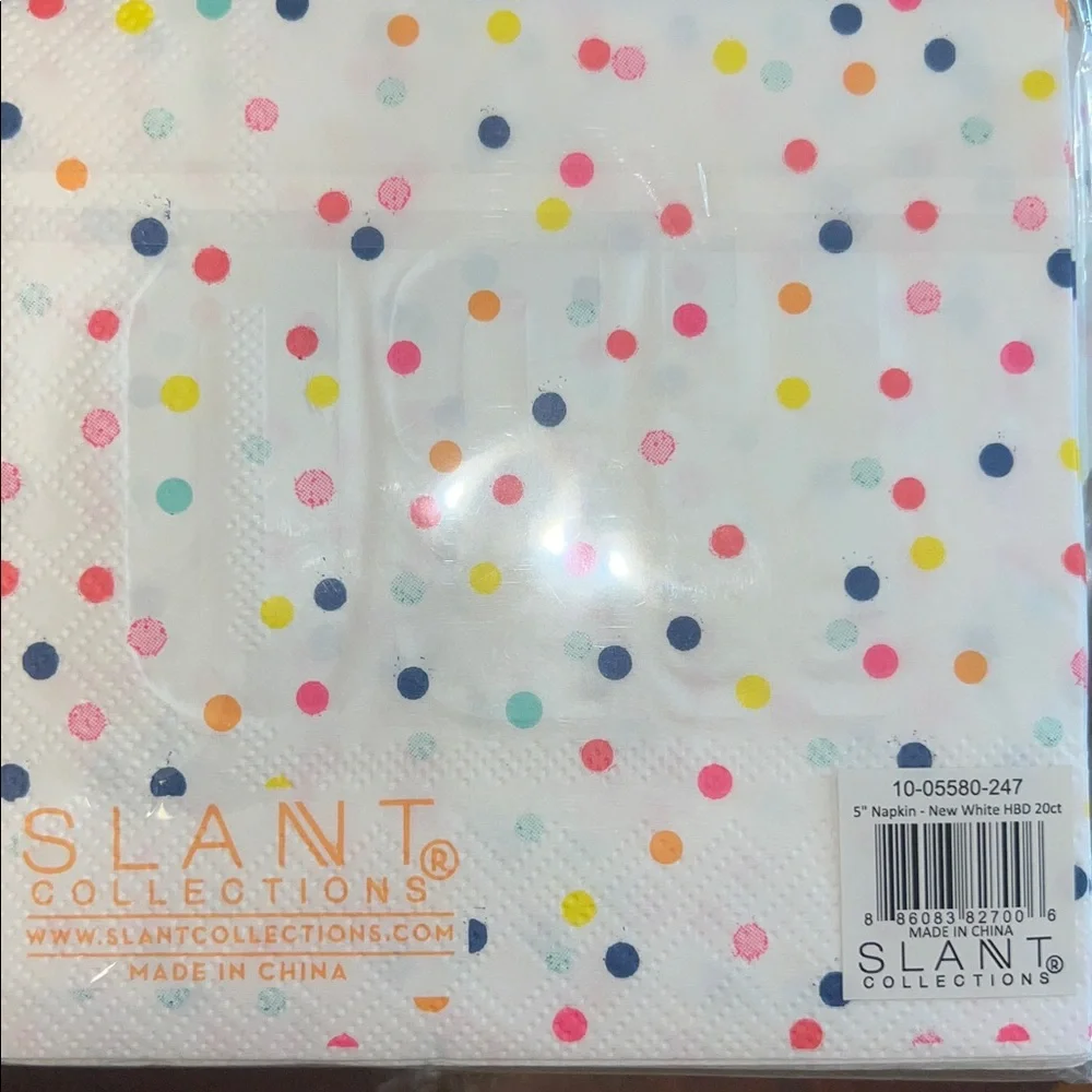 Slant “HBD” multicolor polka cocktail napkin/gold lettering-4 packs=80 total-NWT